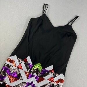 bebe Womens Black Sequin Geometric Border Camisole Mini Dress XXS 70GFF101U805